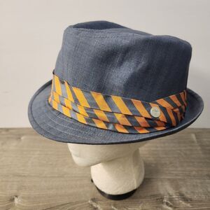 Peter Grimm Mens Fedora Hat Charcoal Grey Size L/XL Orange Grey Hat Band Logo